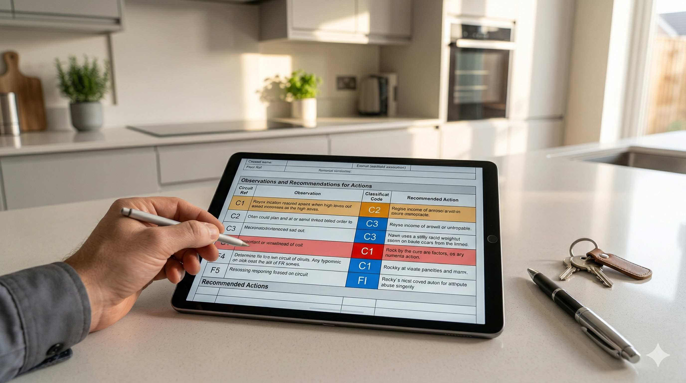 Electrician reviewing the observation codes section of an EICR report