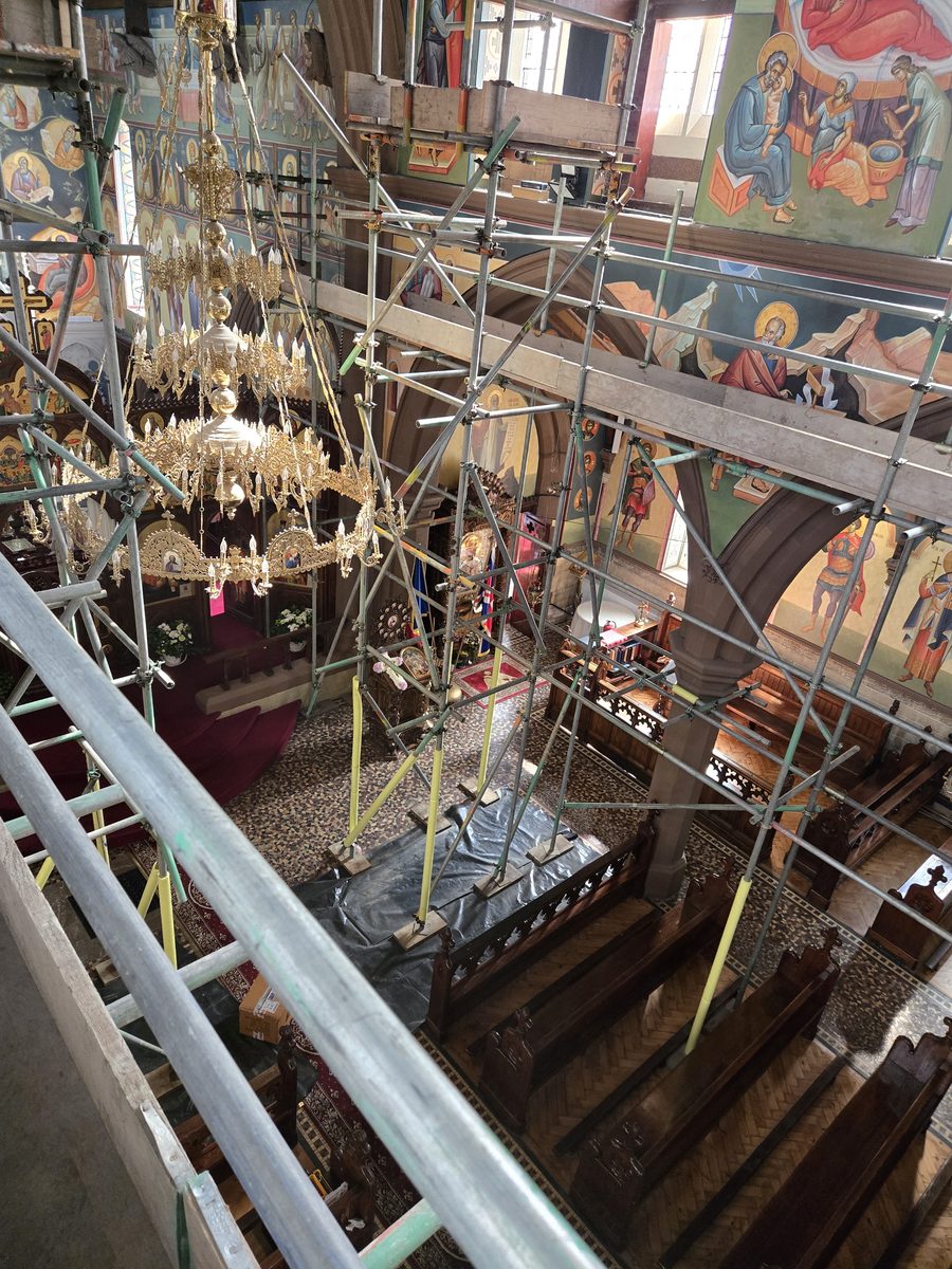 Full scaffolding inside church at 15 metres for lighting installation