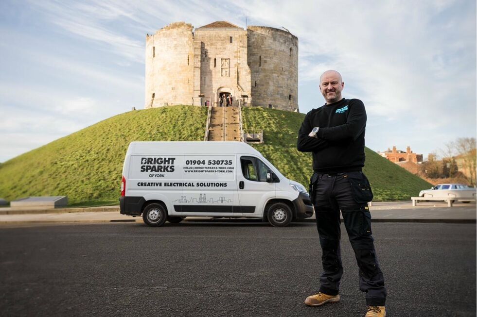 Bright Sparks of York van at Clifford's Tower. Creative Electrical Solutions