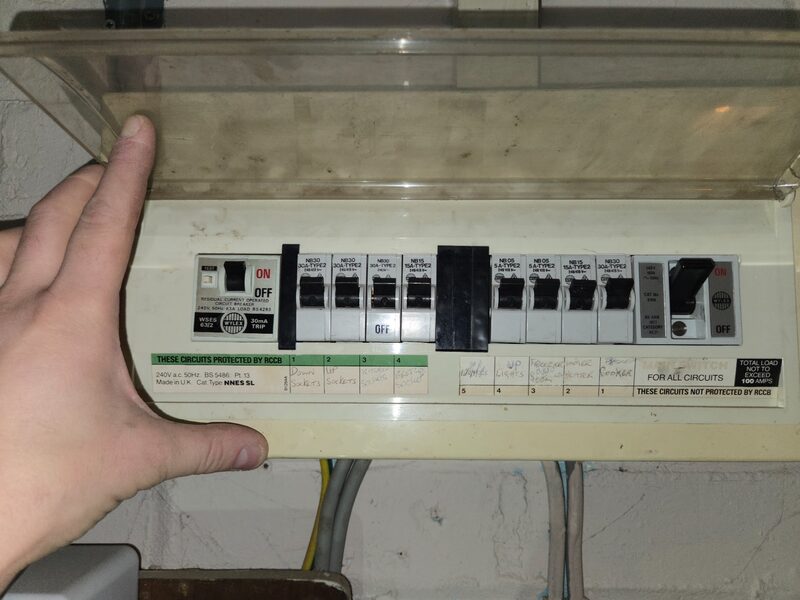 A Wylex split-load consumer unit showing partial RCD protection, only some circuits are covered by the RCD